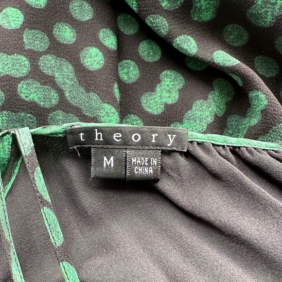 Theory - Black & Green Spotted Sleeveless Silk Sheath Dress Sz M - Picture 8 of 9